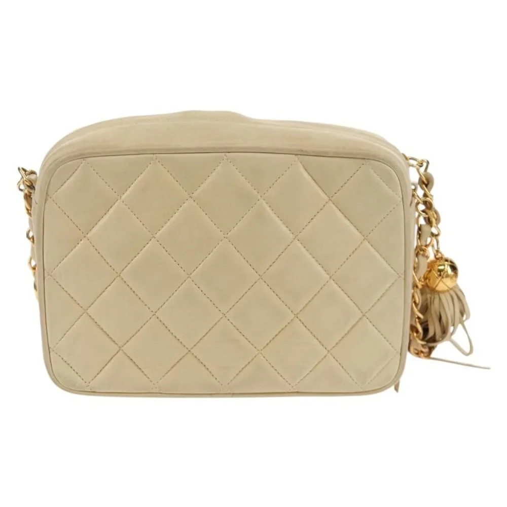 CHANEL Matelasse Chain Shoulder Bag Lamb Skin Ivory Gold CC Auth 154054V - Picture 3 of 16
